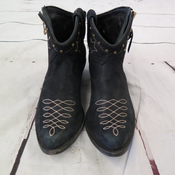 Anine Bing Cowboy Boots Black Leather Size 37 - Picture 4 of 8